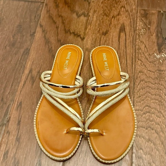 Nine West Metallic Gold Strappy Sandals - Picture 1 of 3